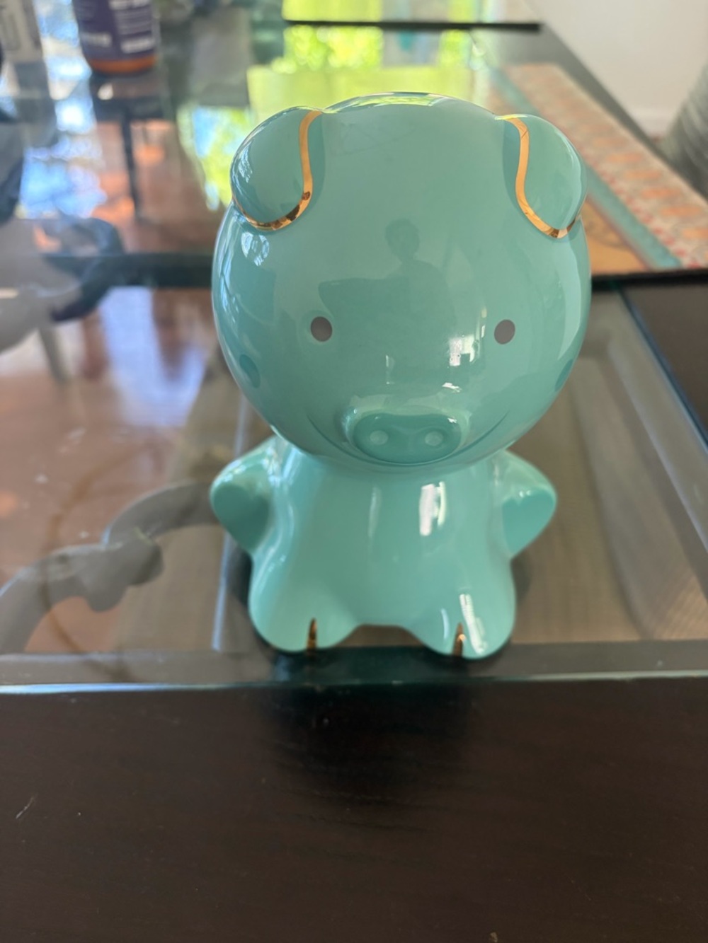 Tiffany Mint Green Ceramic Piggy Bank with Gold Accents